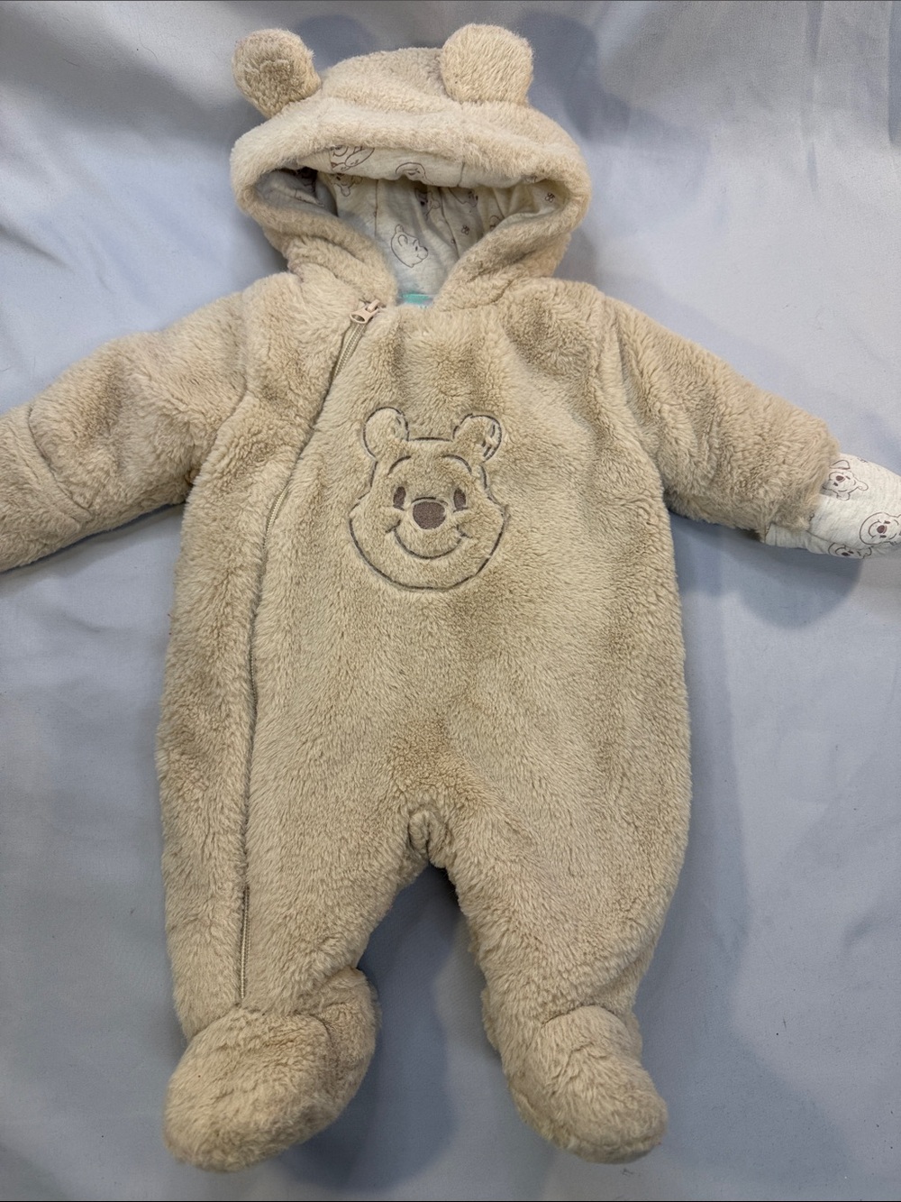 Disney Cream Plush Bear Hooded Footed Romper Bunting Bag